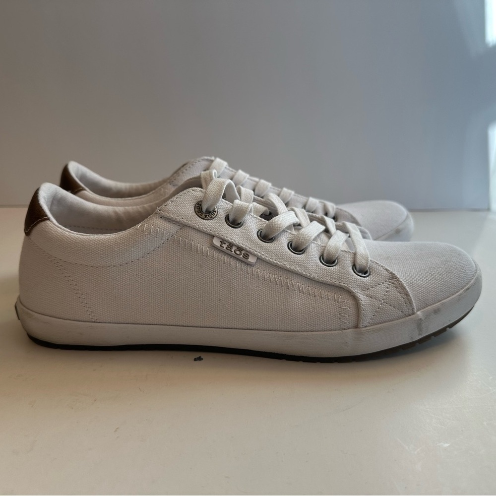 Taos Star Burst Canvas Lace-up Casual SneakerWith Brown Leather Accents Size 9.5 - Picture 3 of 12